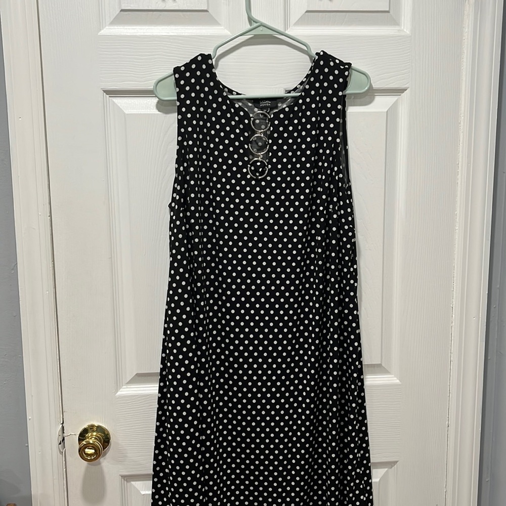 MSK Woman Black Polka Dot Sleeveless Dress